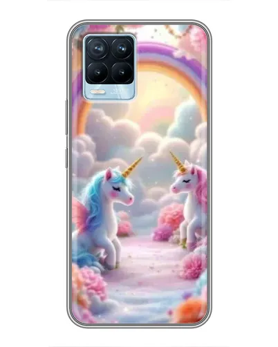 Чехол для Realme 8 с картинкой «Радуга и единороги»