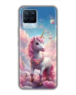 Чехол для Realme 8 с картинкой «Единорог среди облаков»