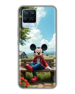 Чехол для Realme 8 с картинкой «Микки на скамейке»