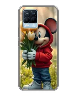 Чохол для Realme 8 з картинкою «Міккі з тюльпанами»