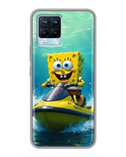 Чехол для Realme 8 с картинкой «Спанч Боб на гидроцикле»