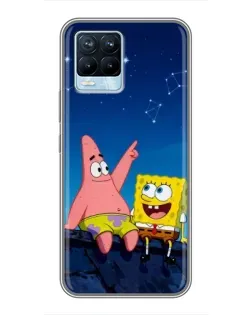 Чохол для Realme 8 з картинкою «Губка Боб та Патрік вночі»