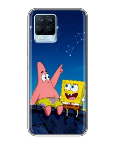 Чехол для Realme 8 с картинкой «Губка Боб и Патрик ночью»