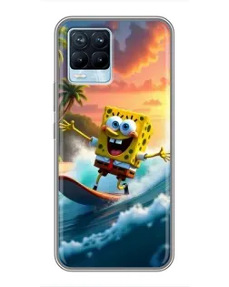 Чехол для Realme 8 с картинкой «Губка Боб серфингист»