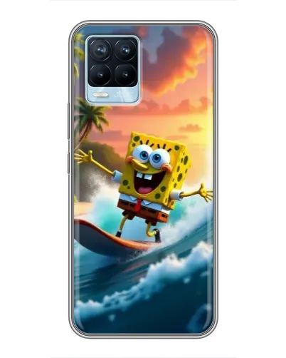 Чехол для Realme 8 с картинкой «Губка Боб серфингист»