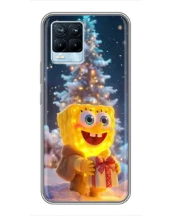 Чехол для Realme 8 с картинкой «Рождественский Спанч Боб»