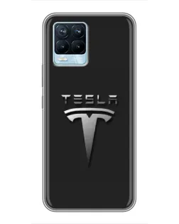 Чехол для Realme 8 с картинкой «Стальной логотип Tesla»