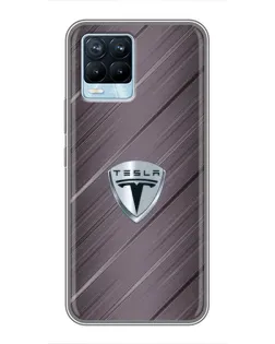 Чехол для Realme 8 с картинкой «Металлическая текстура Tesla»