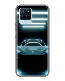 Чехол для Realme 8 с картинкой «Tesla в неоне»