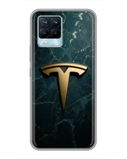 Чехол для Realme 8 с картинкой «Мраморная Tesla Gold»