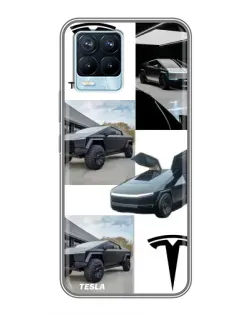 Чехол для Realme 8 с картинкой «Коллаж Cybertruck Tesla»
