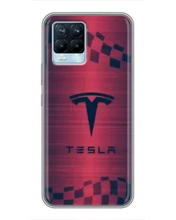 Чехол для Realme 8 с картинкой «Тесла красный карбон»