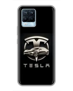 Чехол для Realme 8 с картинкой «Tesla — серебристое авто»