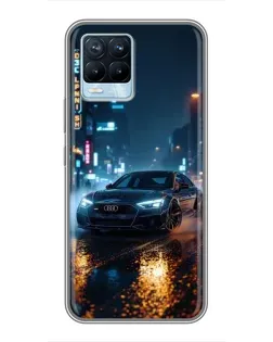Чехол для Realme 8 с картинкой «Ночной город и Audi»