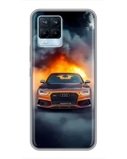 Чехол для Realme 8 с картинкой «Audi в огненном дыму»