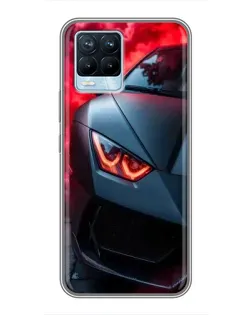 Чехол для Realme 8 с картинкой «Lamborghini красное сияние»