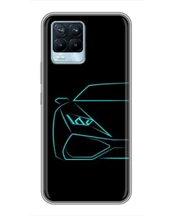Чехол для Realme 8 с картинкой «Голубой силуэт Lamborghini»