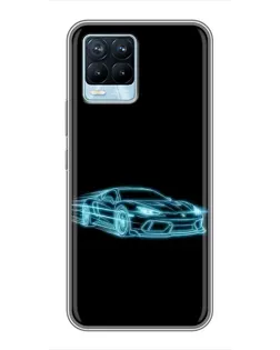 Чехол для Realme 8 с картинкой «Неоновый контур Lamborghini»