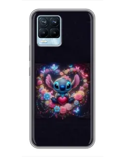 Чехол для Realme 8 с картинкой «Stitch в цветах» Чехол для Realme 8 с картинкой «Stitch в цветах»