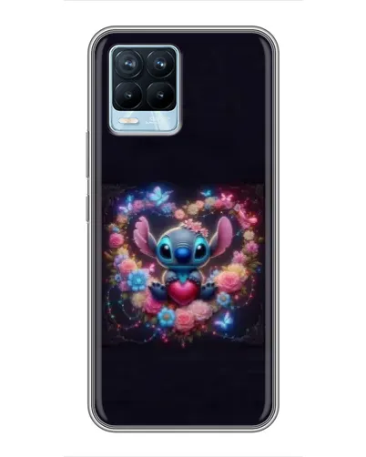 Чехол для Realme 8 с картинкой «Stitch в цветах»
