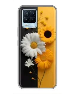 Чехол для Realme 8 с картинкой «Подсолнух и ромашка»