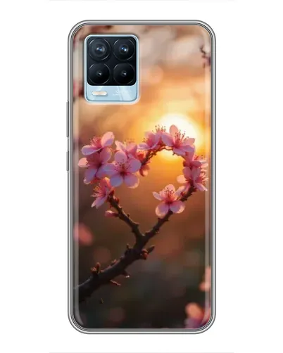 Чехол для Realme 8 с картинкой «Розовый цвет сердце на фоне заката» Чехол для Realme 8 с картинкой «Розовый цвет сердце на фоне заката»