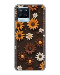 Чехол для Realme 8 с картинкой «Узор из маленьких подсолнухов»