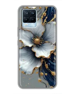 Чехол для Realme 8 с картинкой «Белый цветок и золотой флюид»