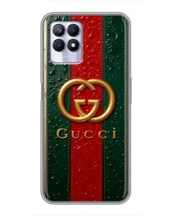 Чехол для Realme 8i с картинкой «Gucci — фирменная полоса и золото»