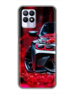 Чехол для Realme 8i с картинкой «Спортивная BMW и цветы»