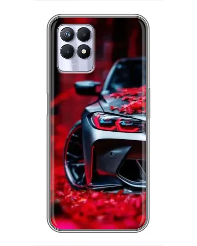 Чехол для Realme 8i с картинкой «Спортивная BMW и цветы»