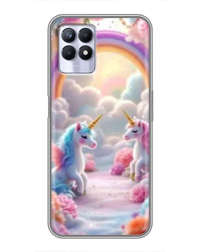 Чехол для Realme 8i с картинкой «Радуга и единороги»