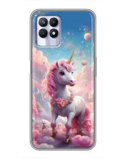 Чехол для Realme 8i с картинкой «Единорог среди облаков»