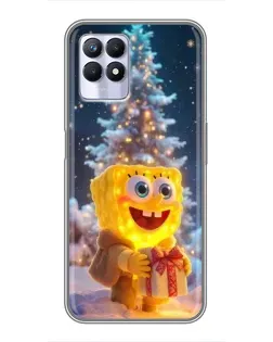 Чехол для Realme 8i с картинкой «Рождественский Спанч Боб»