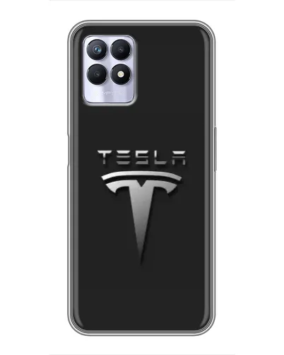 Чехол для Realme 8i с картинкой «Стальной логотип Tesla»