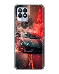Чехол для Realme 8i с картинкой «Lamborghini красный дым»