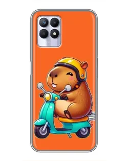 Чехол для Realme 8i с картинкой «Капибара на скутере»