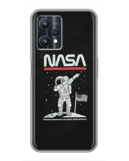 Чехол для Realme 9 Pro Plus с картинкой «NASA — шагаем по Луне»