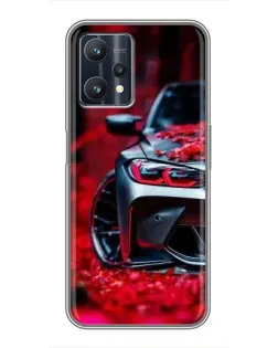 Чехол для Realme 9 Pro Plus с картинкой «Спортивная BMW и цветы»