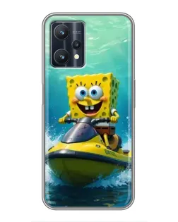 Чехол для Realme 9 Pro Plus с картинкой «Спанч Боб на гидроцикле»