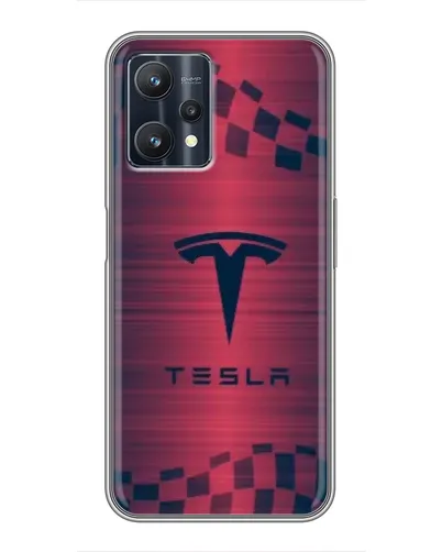 Чехол для Realme 9 Pro Plus с картинкой «Тесла красный карбон»
