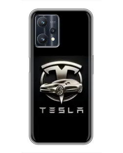 Чехол для Realme 9 Pro Plus с картинкой «Tesla — серебристое авто»