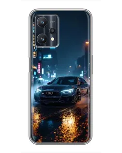 Чехол для Realme 9 Pro Plus с картинкой «Ночной город и Audi»