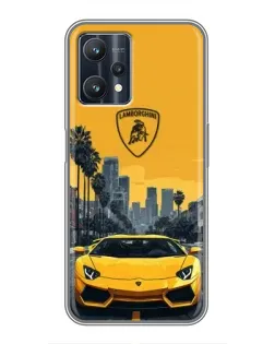 Чехол для Realme 9 Pro Plus с картинкой «Желтый Lamborghini город»