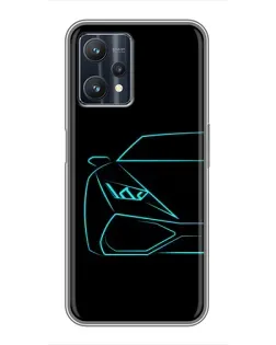 Чехол для Realme 9 Pro Plus с картинкой «Голубой силуэт Lamborghini»
