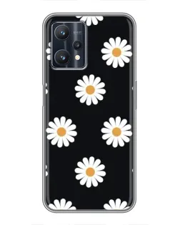 Чехол для Realme 9 Pro Plus с картинкой «Ромашки на черном»