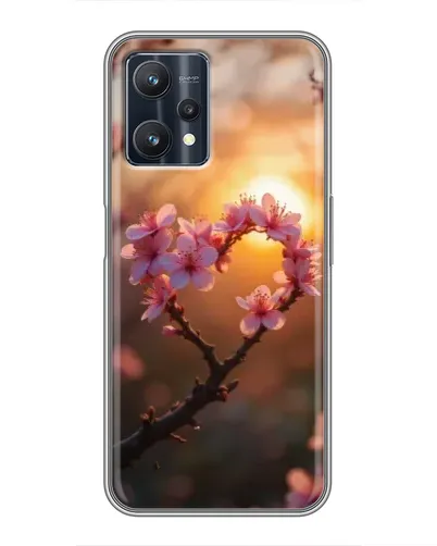 Чехол для Realme 9 Pro Plus с картинкой «Розовый цвет сердце на фоне заката»