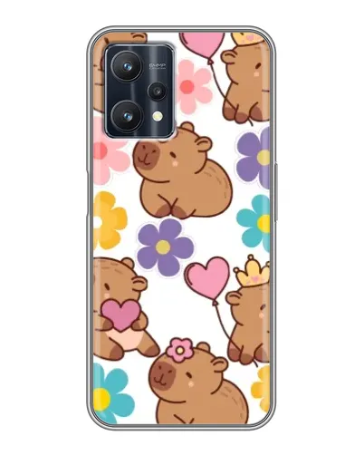 Чехол для Realme 9 Pro Plus с картинкой «Цветочный паттерн капибар»
