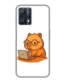Чехол для Realme 9 Pro Plus с картинкой «Капибара с ноутбуком»