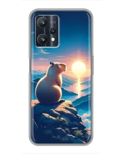 Чехол для Realme 9 Pro Plus с картинкой «Закат солнца с капибарой»